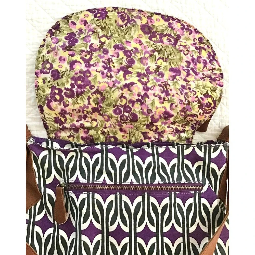 Anthropologie Deux Lux Purple Floral Canvas Crossbody Bag Whimsical Y2K Hobo